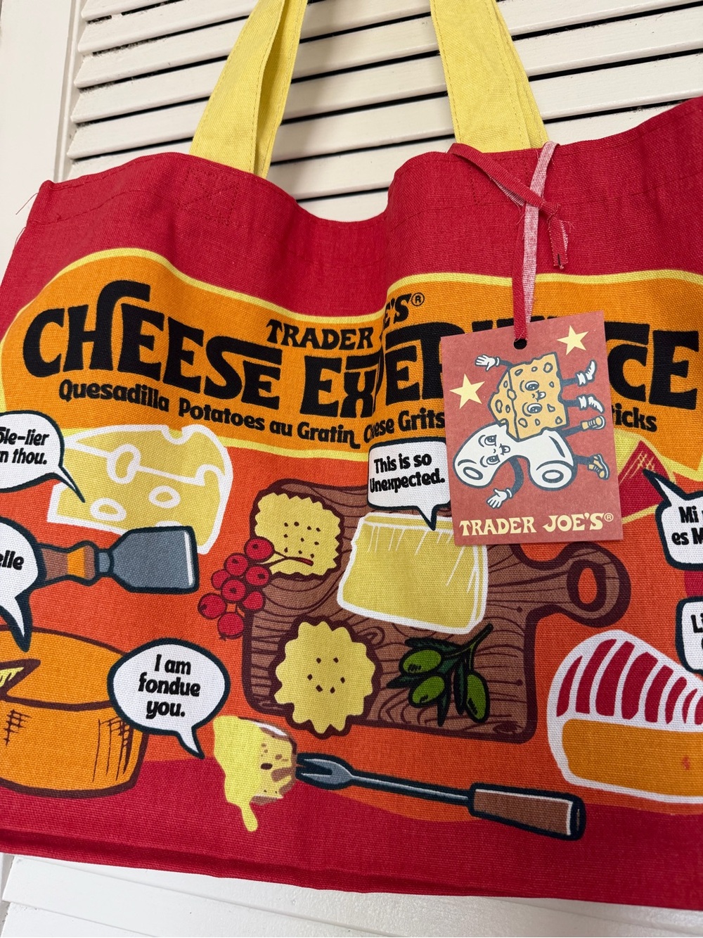 NWT Trader Joe’s Cheese Experience Reusable Tote Bag Large Cotton Grocery Bag - Picture 2 of 4